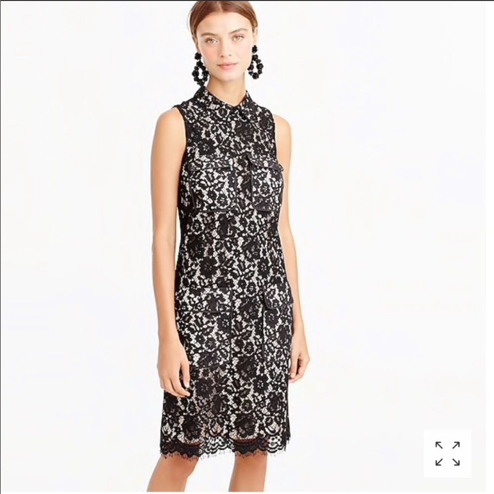 J. Crew Black Lace Sleeve Collard Cocktail Dress